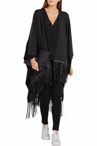 2016 newest Fringed wool and cashmere-blend poncho overcoat