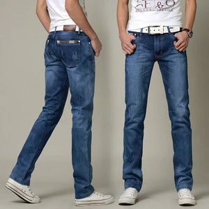 2017 bulk wholesale cheap good quality fashion long denim jeans men made in china OEM service straight wash jeans