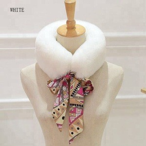 2018 new design girls lady rex rabbit fur scarf with silk ribbon scarf