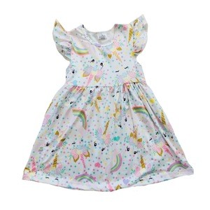 2019 New design soft unicorn dress for little girl o-nect sleeveless baby girl dress wholesale boutique children clothing