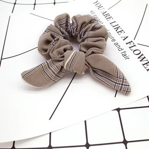 2019 Wholesale bowknot elastic hair bands plaid cloth hair scrunchies