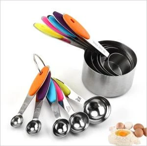 2020 Amazon Hot-selling Kitchen Tools 10pcs Stainless Steel with Silicone Handle Measuring Spoon Cup Set