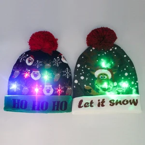 2020 Hot Sale Customized LED Light Up Christmas Hat With Pom Pom Led Beanie Hat