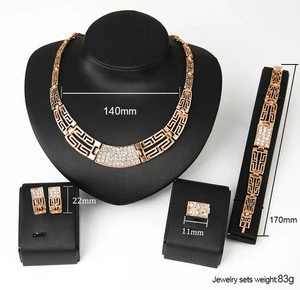 2020 Latest Fashion Female 18K Gold Plated Jewelry Sets  Full Diamond Ring Earring Bracelet Necklace Jewelry Sets