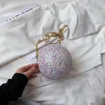 2021 Fashion Ladies Round Clutch Handbag Metal Top Handle Chain Shoulder Evening Bags Women Colorful Graffiti Message Ball Bag