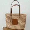 2021 Handmade Woven Large Capacity Straw Bag Womens Basket Bag with Leather Straps Beach Bag
