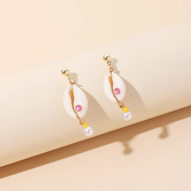 2021  Hot Selling Simple Gemstone Shell Pearl Earrings Small Gold Hoop Earrings