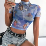 2021 New Arrival Vintage Satin Silk Top Crew Neck Female Graphic Tees Custom Women Dry Fit Polo Top Sublimation Tie Dye T Shirt