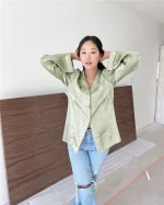2021 spring and summer new long-sleeved loose shirt design sense stitching top shirt with pants womens clothing