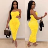 2021 Summer Candy Color Strapless Stacked Bodycon Dress Women Off The Shoulder Sexy Midi Dress