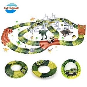 240PCS Easy DIY Electric Slot Flexible Track Car Toys For Kid With Dinosaur And Glowing Car