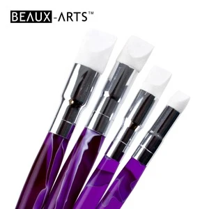 4Pcs White Silicone Nail Brush Paint Brush Set Short Purple Acrylic Handle Brush
