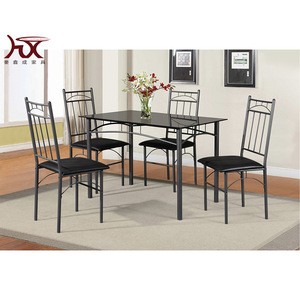 5 Pieces rectangular glass  top metal dining table set table dining sets with soft cushion