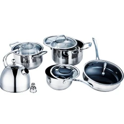 9 pcs cooking pots and pan set cookware set with whistling kettle