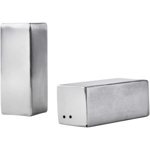 A La Mode ALM-603, Stainless Steel 3-1/4&#39;&#39; x 1-1/2&#39;&#39; Salt &amp; Pepper Shakers, Square Design Condiment Shaker Set