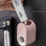 Automatic Toothpaste Dispenser Set with Wall Mounted Hands Free Toothbrush Holder Toothpaste Squeezer