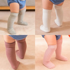Autumn Winter Warm Infant Knee High Booties Socks Tights Solid Color Knitted Cotton Newborn Baby Girl Boy Knee High Socks