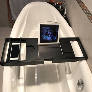 Bathroom accessory Bamboo Adjustable Bathtub Caddy Tray with Black painting