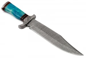 Beautiful Sizzco Custom Handmade Damascus Steel Blade Hunting Bowie Combat Knife Handle Colored Camel Bone with Damascus Clip