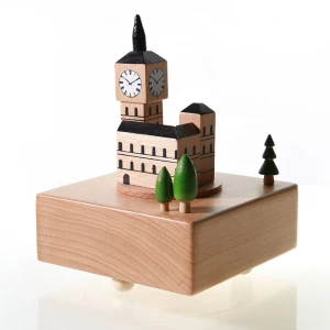 Best selling Big Ben and Tower Bridge Rotated wooden music box hand crank music box with 24 styles