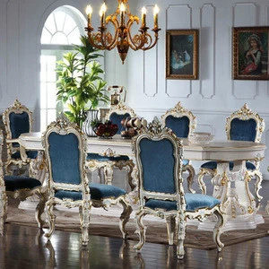 Best selling European style Italian classical palace solid wood carved long dining table for 8 people