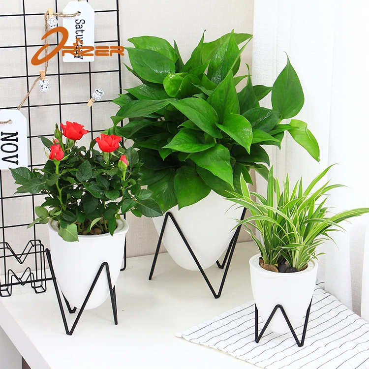 Biodegradable self watering plastic wholesale flower plants pots witch Iron frame