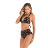 Black fruit pattern brazilian bikini beachwear 2 piece high waist swimsuits for women