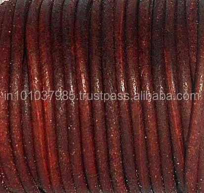 Brown Round Leather Cord, Tie-n-Die, Distressed Finish 2mm Leather Cord
