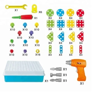 Building Block Games Set With Toy Drill &amp; ScrewDriver Tool Set  Educational Building Blocks Construction Games Develop