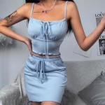 Cheap High Quality Summer Cotton Girls Ladies Women Short Bodycon Tight Pencil Skirt And Spaghetti Strap Tube Crop Top Ladies