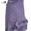 Cheap Winter Women Woven Shawls With Fashion Fur Trimming Tassel Imitate Rabbit Fur Poncho