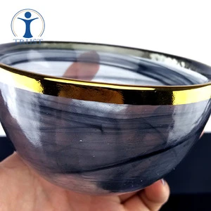 China Factory Customized Novel-Innovative Gilt Edged Black Glass Bowl Wholesale