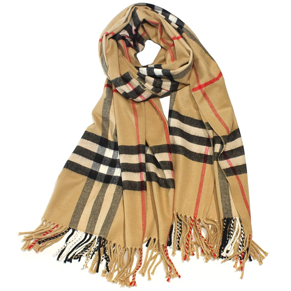 China manufacturer Cheap High Quality Classic Brushed Pashmina Shawl camel plaid scarf