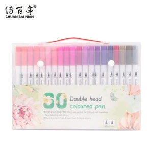 China Professional Manufacturer Gift Set 60 Unique Colors Dual Tip Calligraphy Brush Marker Pens for Kids Coloring Sketching