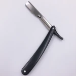 Classic Black Plastic Professional Barber Straight Edge Razor 5 Count Shark Single Edge Blades Razor