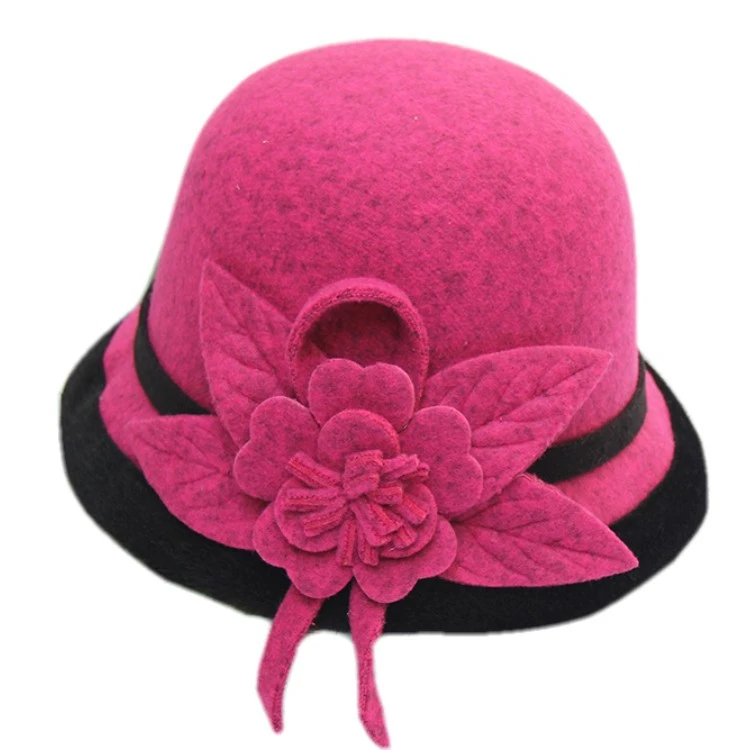 color tone felt women winter hat fashion ladies hats dress church hat with flower