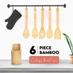 Combohome Organic Bamboo Wooden Kitchen Cooking Tools Spoons and Spatulas Utensils Set