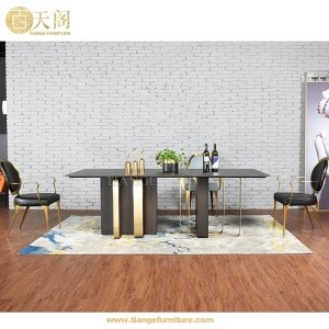 Commercial Restaurant Furniture Brass Metal Frame Rectangle Plywood Saint-Germain Dining Table