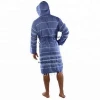 Cool Dark Blue Colored Turkish Spa Bath Hammam Robes Made in Denizli | Thin Terry Cloth Hooded Bathrobe with Stripes %100 Cotton