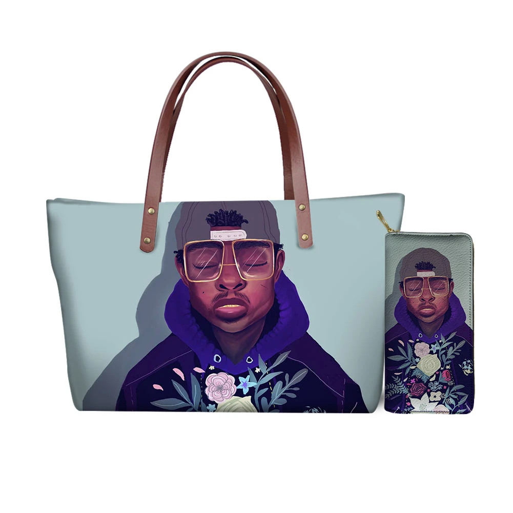 Cool fashion, high quality and super capacity fashion girl custom print design leisure handbag with a wallet bag