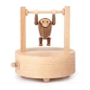 Creative carved mini hand crank wooden music box with funny Monkey