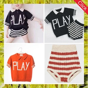 Custom kids embroidered knitted polo t shirt and shorts wholesale children&#039;s boutique clothing sets for infant boys and girls