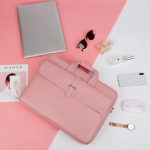 Custom Logo 13" 14" 15" Portable Waterproof Frosted Polyester Pink Women Laptop Messenger Bag