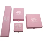 Custom logo printed pink black storage paper boxes drawer pendant necklace ring earring bracelet set gift jewelry packaging box