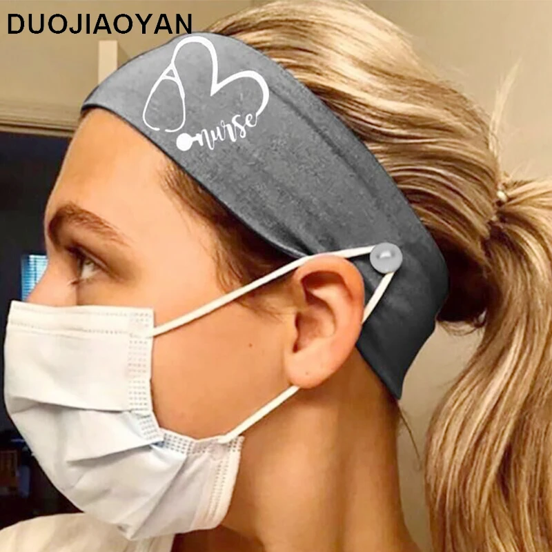 Custom New Elastic Heart Hair Band Fashion Women Sports yoga Hair Accessories Print Stethoscope Color Wide Headband With Button