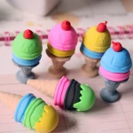 custom soft colorful  ice-cream shape pencil rubber erasers school