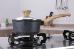 Customized cookware set Sauce Pan casserole with wood handle design Non stick Ceramic Granit Milk Boiling Pot