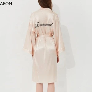 Customized Embroidery and Rhinestone wedding dress silk satin robe for wedding party Morning robe for bridesmaid