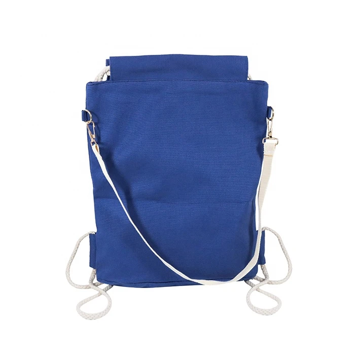 Customized Logo Backpack Small Cotton Drawstring Bag With Linen Handles