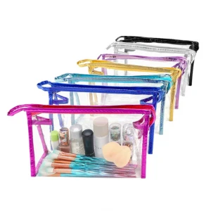 Customized Transparent Waterproof Cosmetic Bag With Zipper Portable PVC Clear Cosmetic Makeup Bag Pouch for Vacation Travel
